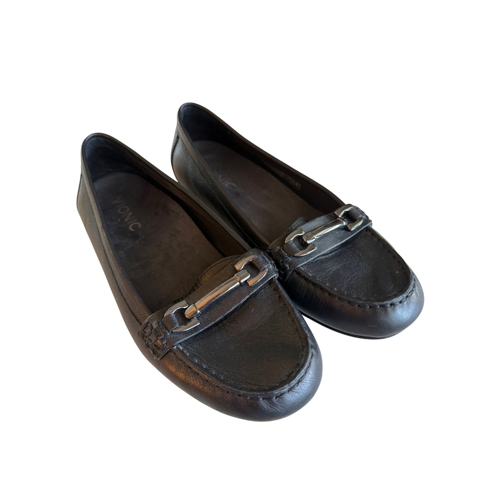 Vionic Kenya Loafers Women 6.5 Black Leather Horsebit Flats Orthopedic Comfort